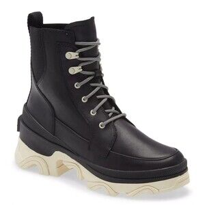 Sorel Brex Women's US 6.5 Combat Boots Black Leather Waterproof NWOB $200